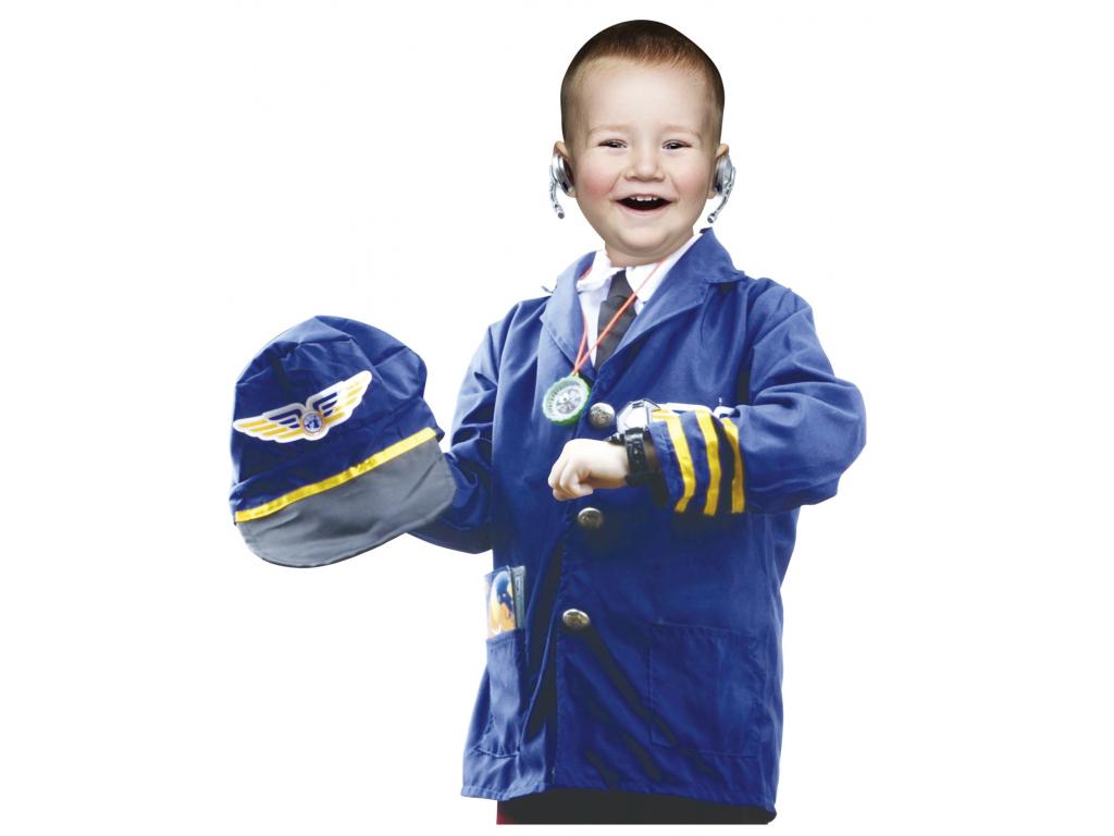 Pilóta jelmez: kabát, nyakkendő, sapka, mikrofon, óra, iránytű,